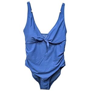 Nicole Miller Swimsuit Women Plus Size 1X Blue 1 Piece Sweetheart Center Tie NEW